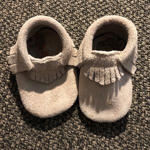 Freshly Picked gray suede moccasins, size 2